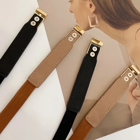 NEW| Women’s 1pc Golden Buckle Classic Skinny Cinch Elastic Waist Belt - Picture 3 of 5